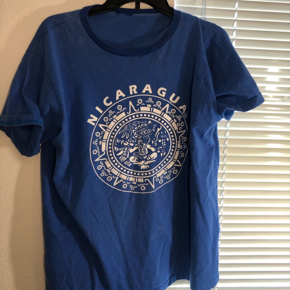 Large blue Nicaragua shirt.